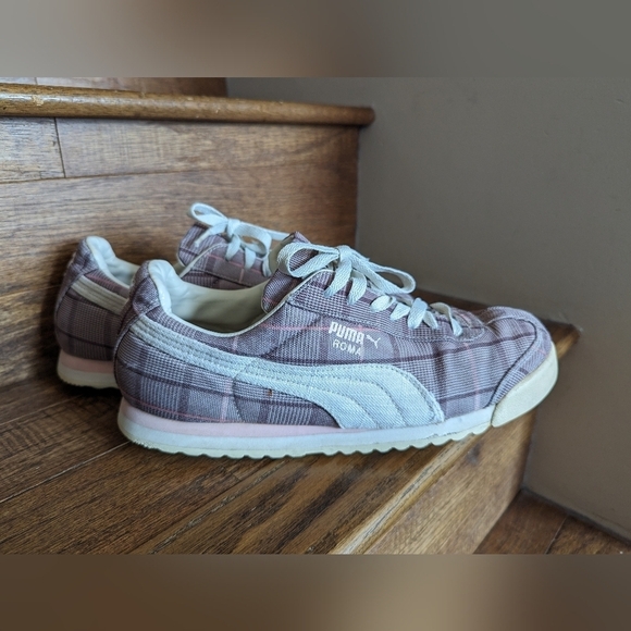 vintage Y2K PUMA Roma Womens Size 10 Pink Burgandy & White Plaid sneaker - Picture 5 of 16